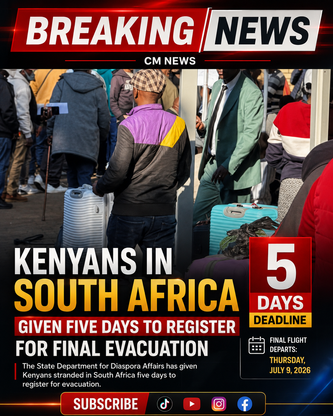 Kenyans in South Africa Given Five Days to Register for Final Evacuation Flight