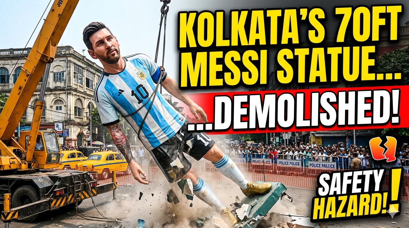 Kolkata's 70-Foot Messi Statue Torn Down After Engineers Declare It a Safety Hazard