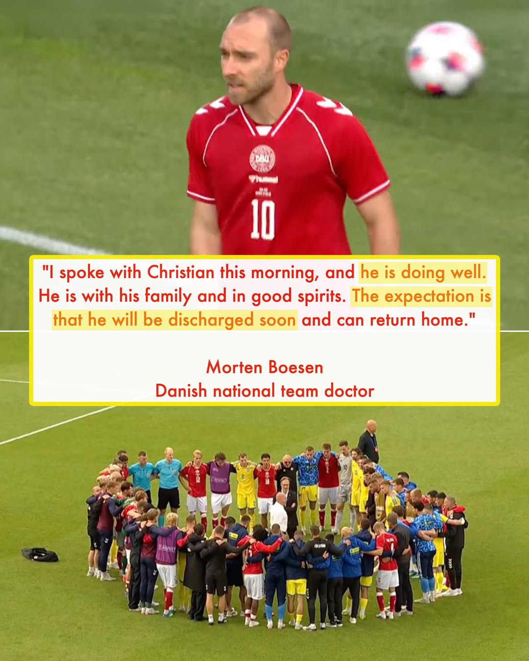 Christian Eriksen Stable and Expected to Be Discharged After Second On-Pitch Collapse